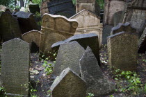 Densely packed gravestones in the Jewish Cemetary