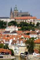 View across the Vtlava River to the Little Quarter and St Vitus Cathedral in Prague Castle