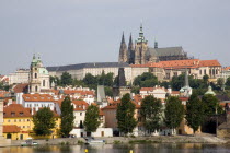 View across the Vtlava River to the Little Quarter and St Vitus Cathedral in Prague Castle