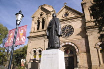 Statue of Archbishop Lamy outside the front of the Cathedral Of St Francis