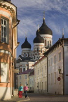 Two women walking through the Toompea district of the Old Town with Alexander Nevsky Cathedral in the background.Baltic StatesTravelHolidaysTourism