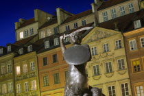 Detail of the Mermaid Fountain holding a sword and shield  in Rynek Starego Miasta in the heart of the Old Town.Eastern EuropeHolidaysTravelTourism
