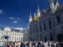 Burg Square with tourists outside the Stadhuis Flemish Region