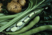 Broad beans  potatoes and spinach.