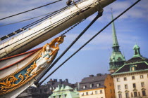 Close-up of the figure head on the af Chapman  now converted in to a floating hostel.StockholmSwedenScandinaviatravelNorthern Europe Swedish European