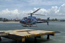 Seaworlds sightseeing helicopter coming in to land.Gold Coast  Naru Seaworld Antipodean Aussie Australian Oceania Oz
