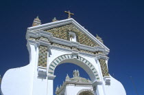 Arch in courtyard of Virgin of Copacabana Church  Copacabana.TravelTourismHolidayVacationExploreRecreationLeisureSightseeingTouristAttractionTourDestinationIglesiaVirginOfCopacabanaBo...