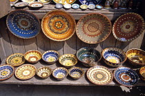 Traditional Bulgarian pottery on display outside gift and craft shop.Store TravelTourismHolidayVacationAdventureExploreRecreationLeisureSightseeingTouristAttractionTourVelikoTarnovoTurn...