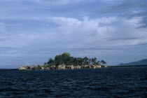 Lau Lagoon. View across the water toward the artificial island of Funafou.Black Islands Melanesia Melanesian Pacific Islands