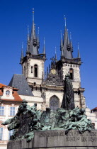 Statue of the Czech religious reformer Jan Hus in the Old Town Square outside the Church of Our Lady before TynPraha Ceska Eastern Europe European Religion