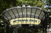 Wrought iron Art Nouveau entrance to Abbesses metro station in MontmartreEuropean French Western Europe