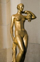 Gilded bronze statue of a woman in the central square of the Palais Chaillot beside TrocaderoEuropean French Western Europe