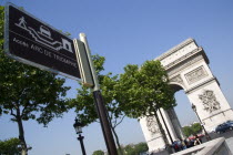 Sign at the entrance to the pedestrian tunnel under the Place Charles de Gaulle leading to the Arc de TriompheEuropean French Western Europe