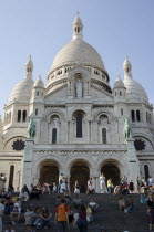 Montmartre Tourists on the steps leading up to the church of Sacre CouerEuropean French Religion Western Europe