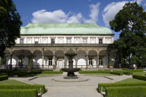 The Belvedere  the summer palace of King Ferdinand I in the Royal Garden beside Prague Castle with the Singing Fountain set amongst the clipped box hedgingPraha Ceska Eastern Europe European