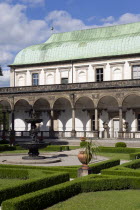 The Italian Renaissance Belvedere  the summer palace of King Ferdinand I in the Royal Garden beside Prague Castle with the Singing Fountain set amongst the clipped box hedgingPraha Ceska Eastern Euro...