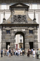 Tourists entering Prague Castle through the Matthias Gate in HradcanyPraha Ceska Eastern Europe European