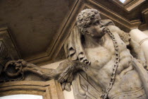 Balcony support in the form of an African or Moor man in chains in the Little QuarterPraha Ceska Eastern Europe European