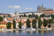 The Little Quarter and St Vituss Cathedral in Hradcany seen across the Vltava RiverPraha Ceska Eastern Europe European Religion