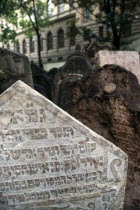 Densely packed gravestones with Hebrew script in the Old Jewish CemeteryPraha Ceska Eastern Europe European Religion