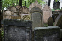 Densely packed gravestones with Hebrew script in the Old Jewish CemeteryPraha Ceska Eastern Europe European Religion