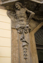 Art Nouveau balcony support in the form of a man in The Old TownPraha Ceska Eastern Europe European