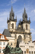 The monument to the religious reformer and Czech hero Jan Hus by Ladislav Saloun in the Old Town Square in front of the Church of Our Lady before TynPraha Ceska Eastern Europe European Religion