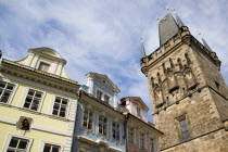 Bridge Tower in the Little Quarter on the Charles Bridge beside ornate buildingsPraha Ceska Eastern Europe European