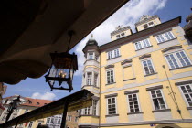 Canopy awning and lantern hanging outside the Prince restaurant in Namesti Square in the Old TownPraha Ceska Eastern Europe European