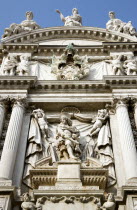 The facade of the church of Santa Maria Zobenigo featuring carvings of the Barbaro family who paid for the facade to be built
