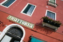 The facade of a Trattoria on the lagoon island of Murano