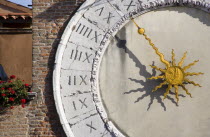 The clock of San Giacomo di Rialto in San Polo district. Since the clock was installed in 1410 it has been a noriously bad time keeper