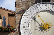 The clock of San Giacomo di Rialto in San Polo district. Since the clock was installed in 1410 it has been a noriously bad time keeper