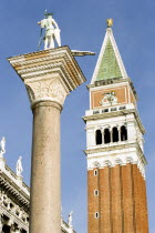 The Column of San Teodoro in the Piazzetta with the Campanile tower in Piazza San Marco beyond