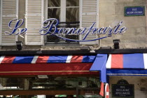 Signage for Le Bonaparte cafe on the Left BankBar Bistro European French Restaurant Western Europe
