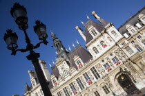 Lamppost and facade of the Hotel de Ville or Town HallEuropean French Western Europe