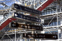 Pedestrian signs outside the Pompidou Centre in Beauborg Les HallesCenter European French Western Europe