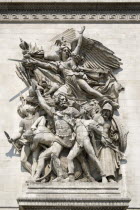 High-relief detail on the Arc de Triomphe in Place Charles de Gaulle by Francois Rude depicting the Departure of the Volunteers in 1792European French Western Europe