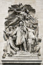 High-relief detail onThe Arc de Triomphe in Place Charles de Gaulle by J P Cortot depicting Napoleons triumph at the 1810 Treaty of Vienna peace agreementEuropean French Viena Western Europe Wien