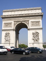 Busy traffic around the Arc de Triomphe in Place Charles de GaulleEuropean French Western Europe