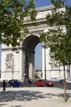 Busy traffic around the Arc de Triomphe in Place Charles de GaulleEuropean French Western Europe