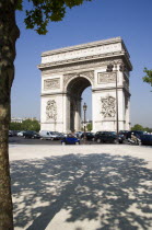 Busy traffic around the Arc de Triomphe in Place Charles de GaulleEuropean French Western Europe
