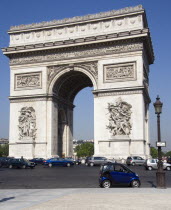 Busy traffic around the Arc de Triomphe in Place Charles de GaulleEuropean French Western Europe