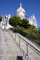 Montmartre Steps leading up to the side of the church of Sacre CouerEuropean French Religion Western Europe