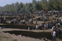 Commune workers reclaiming land for cultivation during the Cultural Revolution 1966-1970