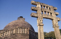 Carved stupa and Torana.Asia Asian Bharat Gray Inde Indian Intiya Religion Religious Grey History