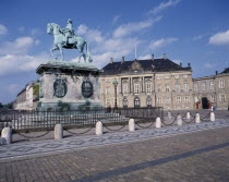 Amalienborg Royal Palace. Statue of man on horseback and brick paving Danish Danmark Northern Europe Scandinavia