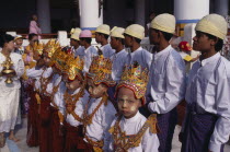 Novice monk initiation ceremony before entry into monastery.Asian Burma Burmese Kids Myanma Religion Religious Southeast Asia Myanmar Asian Burma Burmese Kids Myanma Religion Religious Southeast Asi...