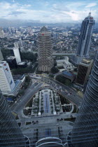 Elevated view over city from the Petronas Towers.Asian Gray Malaysian Southeast Asia Grey