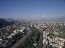View across New Town including Providencia area towards the Andes from the CTC Tower.American Chilean Hispanic Latin America Latino South America